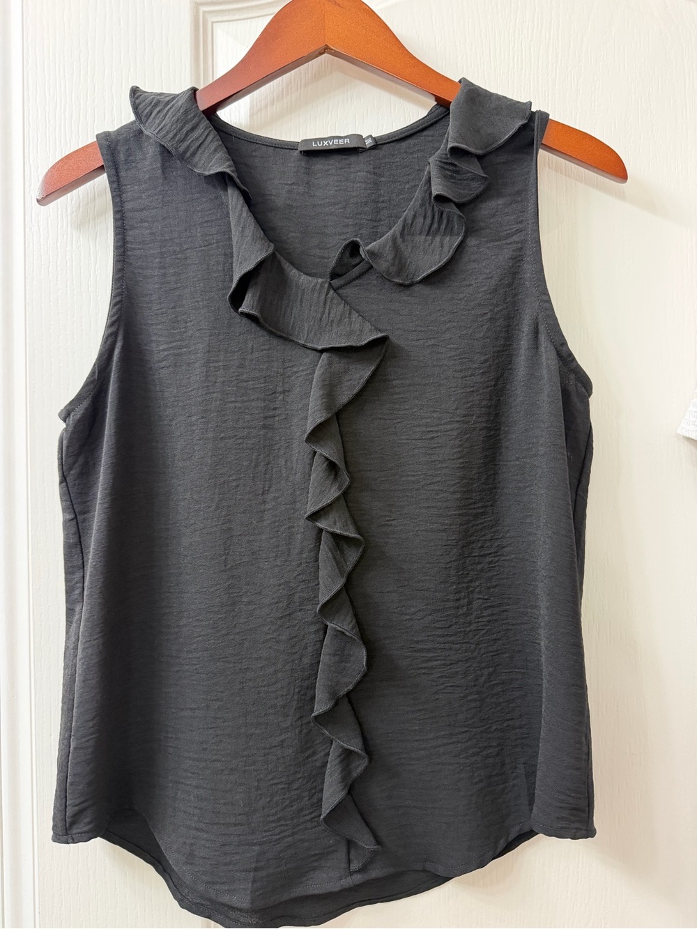 Luxe Charcoal Ruffle-Front Sleeveless Camisole
